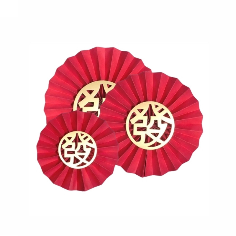 台灣現貨【福字摺紙圓扇】新年紙扇掛件 春節福桶門把牆面佈置 多尺寸多款祝福 新年佈置