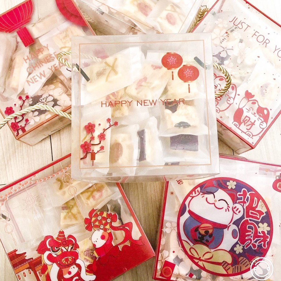 台灣現貨【節慶透明糖果盒】雪花酥餅乾糖果包裝 透明提盒多圖樣 聖誕新年喜糖收納禮盒 包裝材料