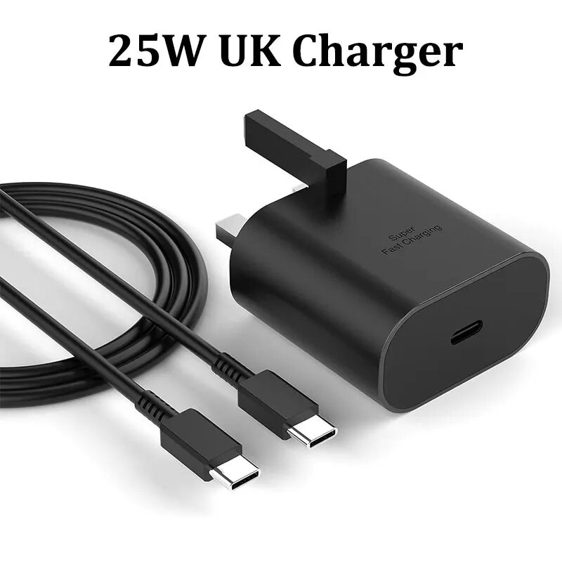 For Samsung 25W UK Plug Super Fast Charge Charger Adapter Type C Cable for Galaxy Z Flip Fold 5 4 3 S20 S21 S22 S23 Note20   Ultra