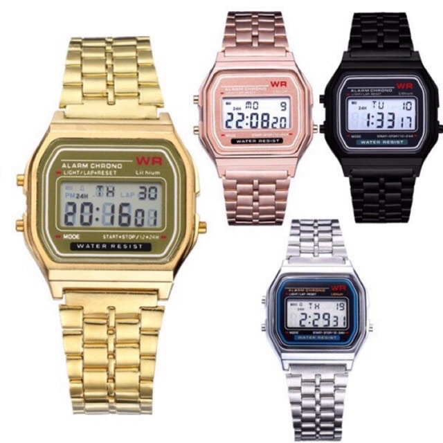 Women Men Unisex Watch Gold Silver Retro Stainless Steel LED Sports Military Watch Electronic Digital Watch
