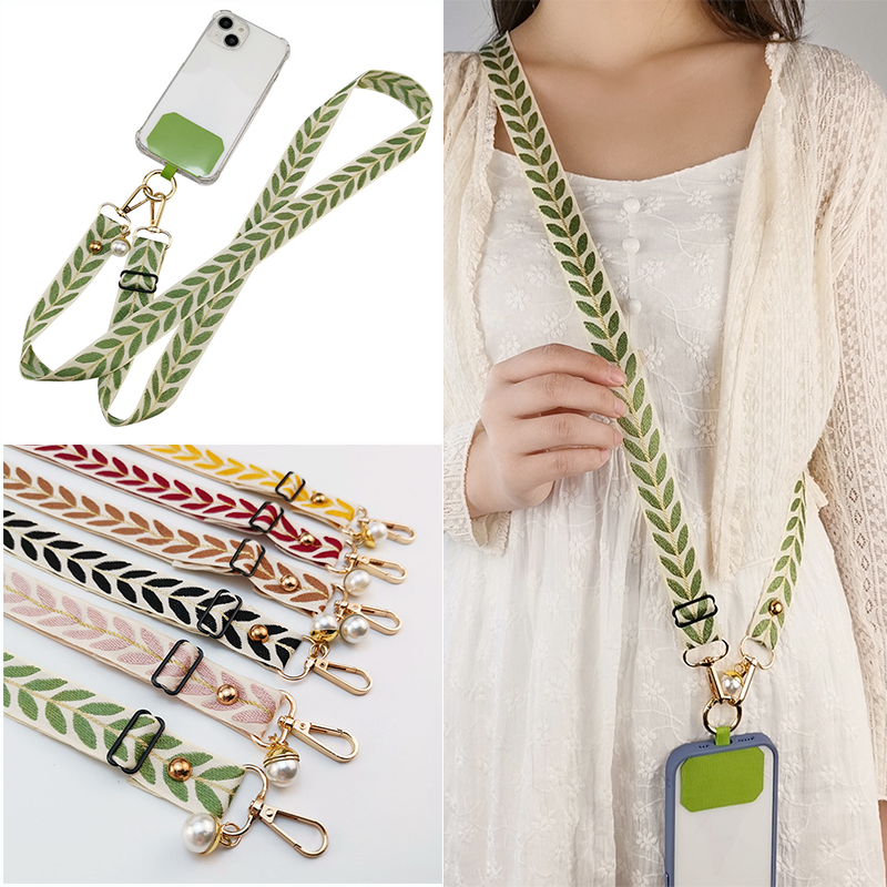 Mobile Phone Strap Lanyard Long Cross-body Shoulder Hanging Chain Pearl Pendant Pendant Adjustable Hanging Neck Wide Cloth
