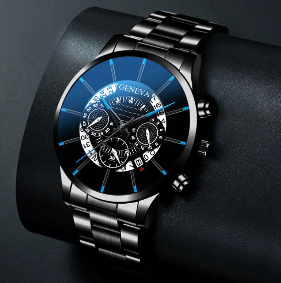 Cross-border new GENEVA watch men's steel belt watch Fashion calendar quartz belt watch men's model