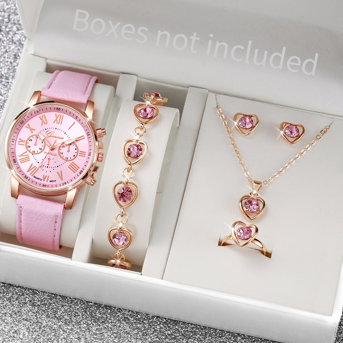 Geneva Ladies Watch Fashion Leather Strap Quartz Watch Diamond Heart Jewelry (Without Box)