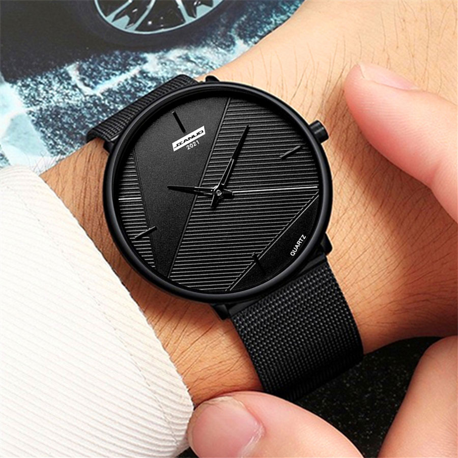 Trendy Fashion Ultra-Thin Men's Mesh Strap Watch Simple Scale New British Boy Quartz Watch
