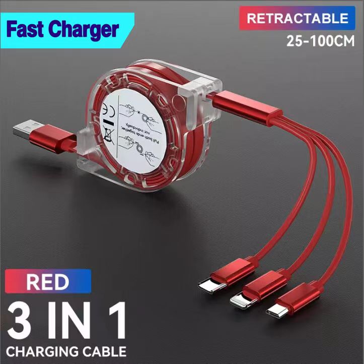 USB Charger cable Accessories Orig 3.1A Fast Charging Android/Type C 3 in 1 charging cable One-for-three Retractable Data Cable USB to M+L+C USB Cable storage box have Storage
