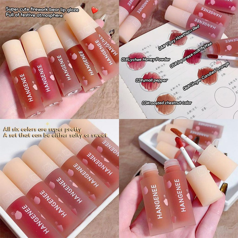 Liquid Lipstick Set, Lustrous Mirror Dewy Finish, Moisturizing Long Lasting Lip Glaze Set, Cute Bear Printed