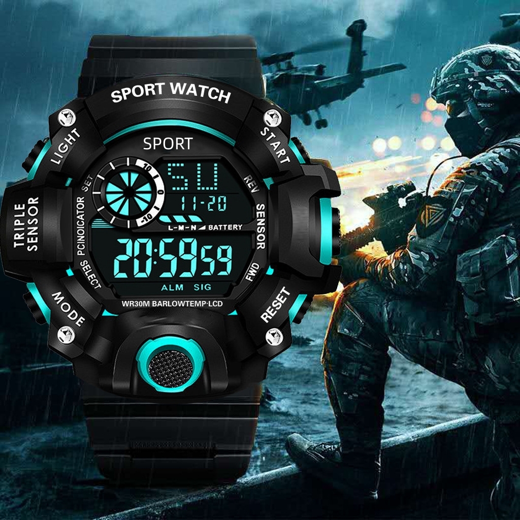 Men's Tactical Digital Sports Watch, Camouflage Luminous Chronograph with Alarm, Shock-Resistant
