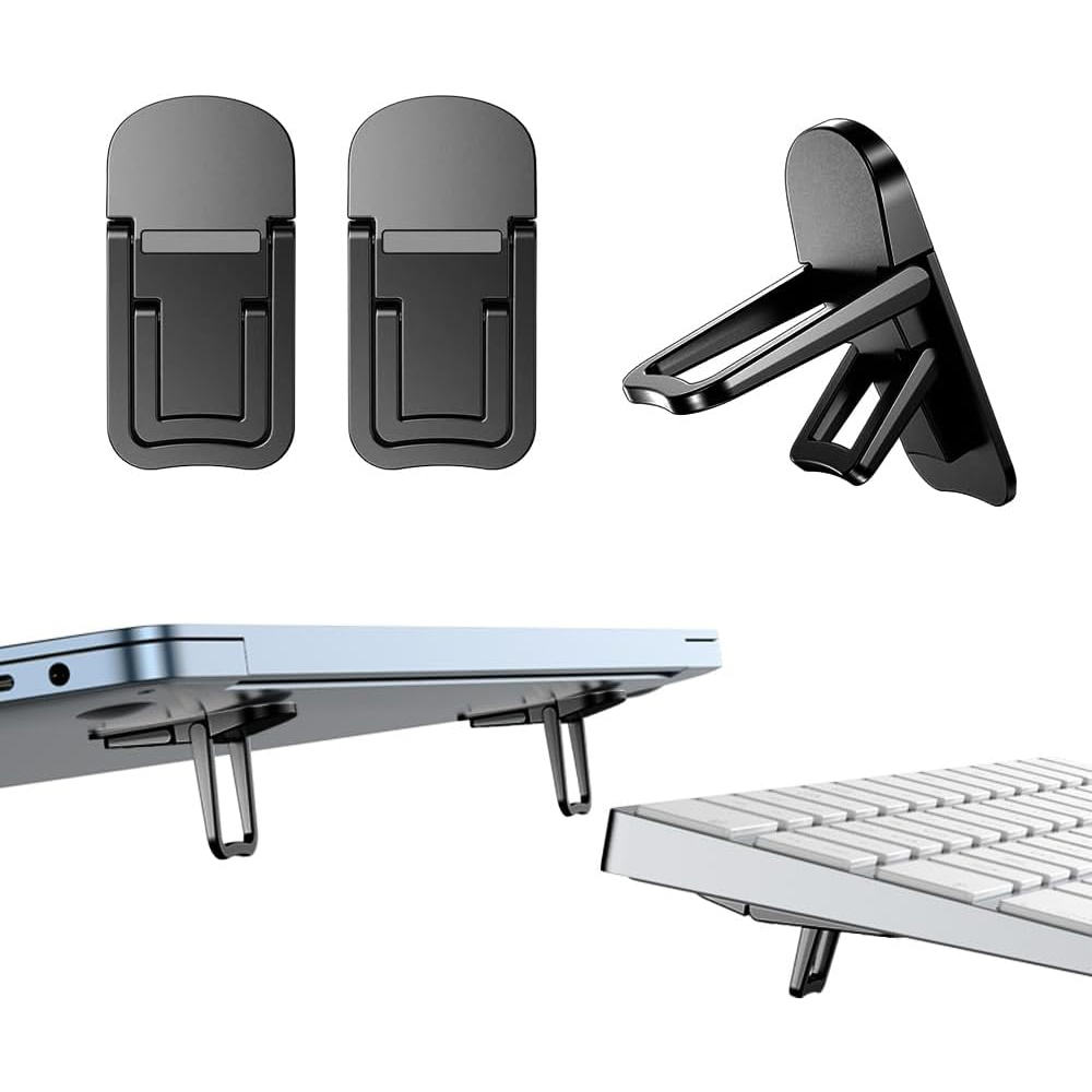 2PCS Mini Foldable Laptop Stand, Portable Computer Keyboard Riser with 2 Adjustable Angles, Self-Adhesive Invisible Notebook Stand and Keyboard Lift for Desk 