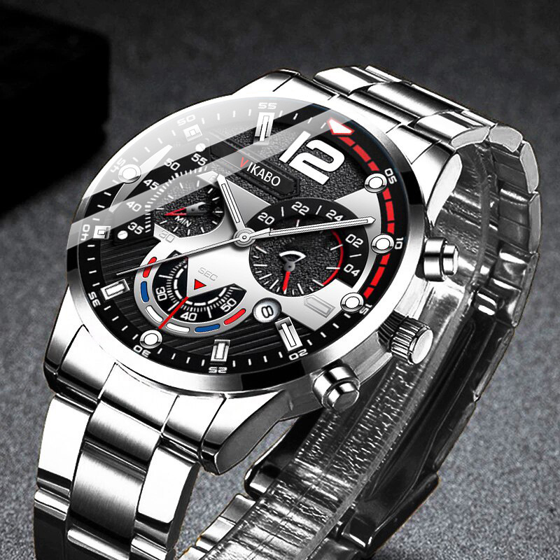 Professional Slim Quartz Watch, Stainless Steel Chronograph For Business Men Office Meetings