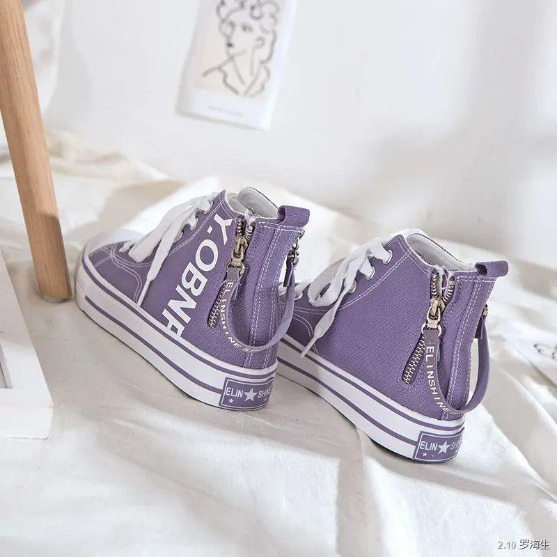 【S22 現貨實拍】側拉鍊高幫帆布鞋女春季新款學生韓版原宿風百搭布鞋ins潮板鞋子