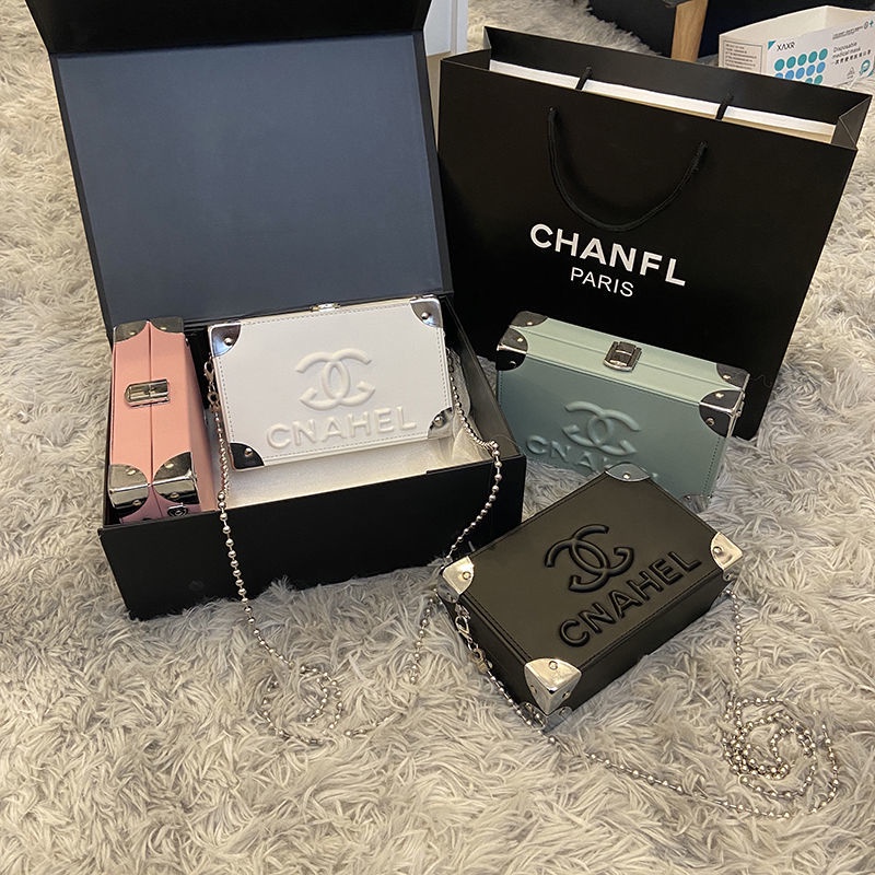 ♘✹ﺴ【新品】 小眾盒子包包女新款潮ins高級感洋氣質感小方包鏈條斜背包