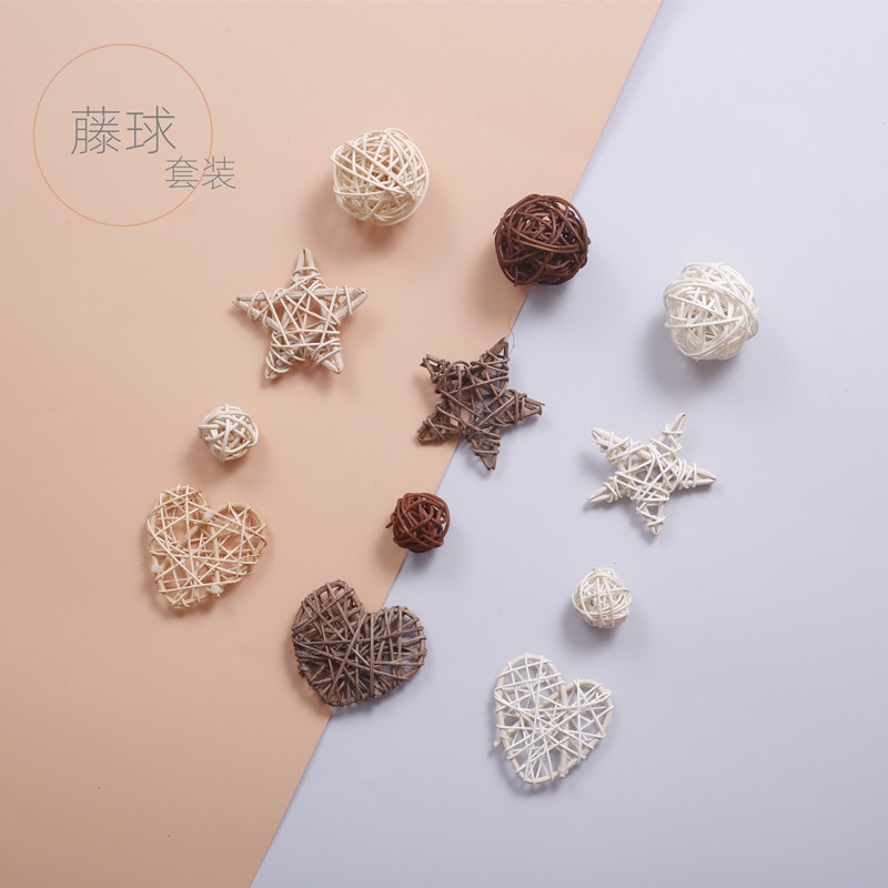 台灣現貨【藤編藤球材料】北歐風藤編星星愛心藤球 3cm藤球6cm星星7cm愛心 聖誕佈置手作素材 DIY材料包 手作材料