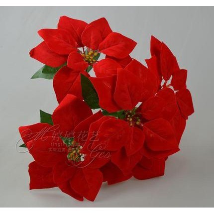 台灣現貨【仿真聖誕紅一品紅花材】花頭花束 搭配5吋金盆與配件 自由組合佈置 玄關客廳櫥窗節慶擺設 花藝材料 聖誕佈置