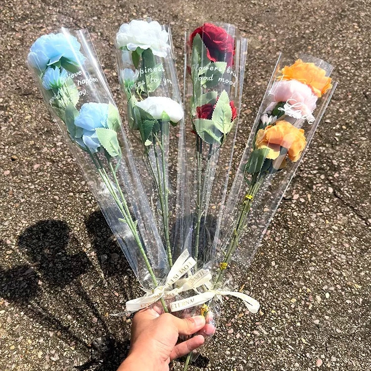 台灣現貨【透明英文鮮花袋】IG風OPP花袋單支玫瑰小花束包裝 多尺寸 上口13到32cm 花店送禮耗材
