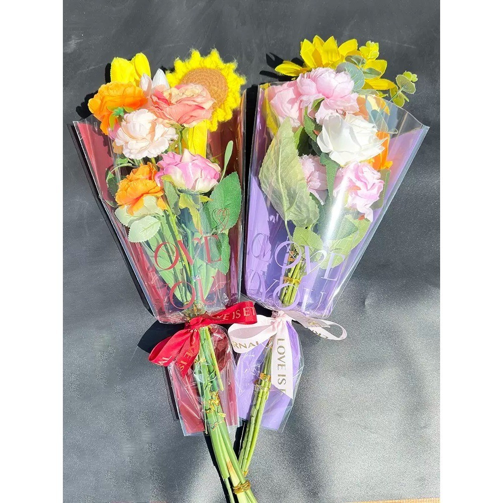 台灣現貨【英文OPP花套】愛你穿越時間 韓風三角花袋 單支玫瑰小花束包裝 送禮拍照展示 約50張