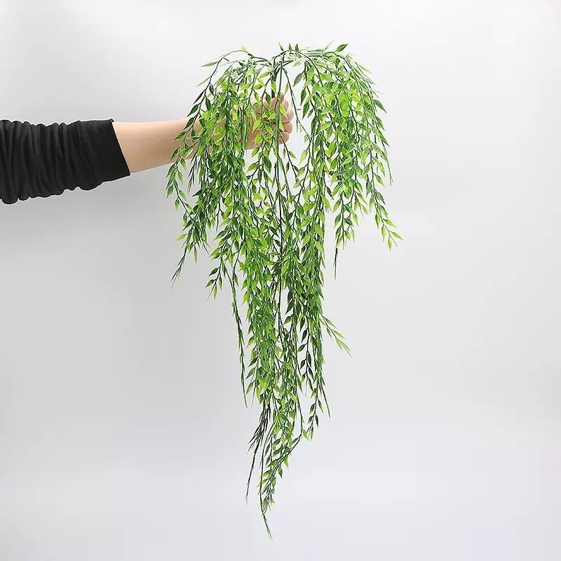 台灣現貨【仿真綠柳葉材】加密5叉柳條垂墜感 牆面植物牆佈置 花藝材料藤蔓搭配