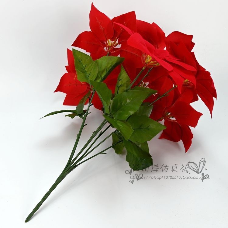台灣現貨【仿真聖誕紅一品紅花材】花頭花束 搭配5吋金盆與配件 自由組合佈置 玄關客廳櫥窗節慶擺設 花藝材料 聖誕佈置