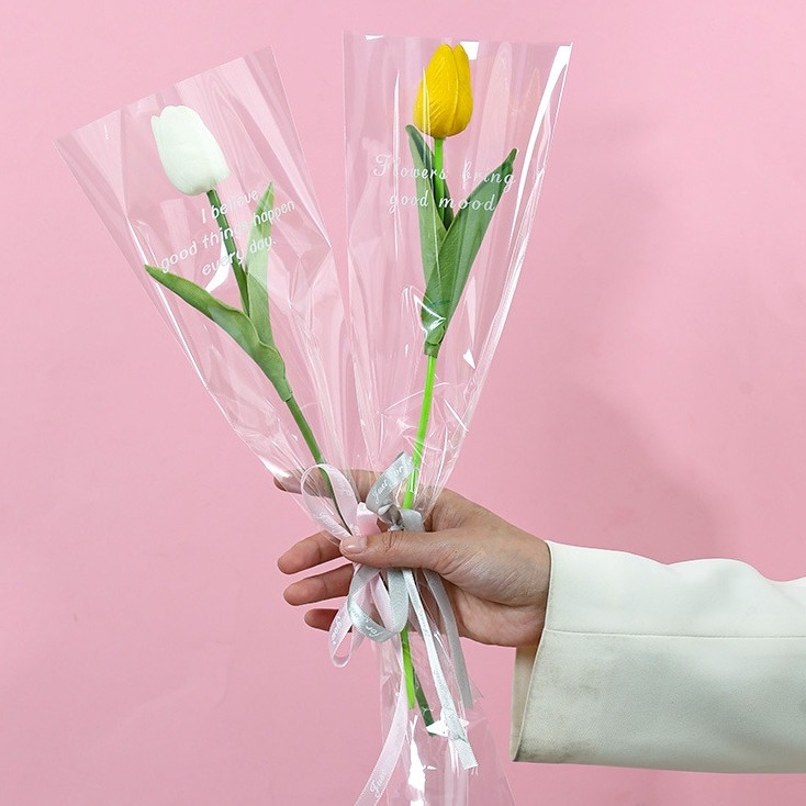 台灣現貨【透明英文鮮花袋】IG風OPP花袋單支玫瑰小花束包裝 多尺寸 上口13到32cm 花店送禮耗材