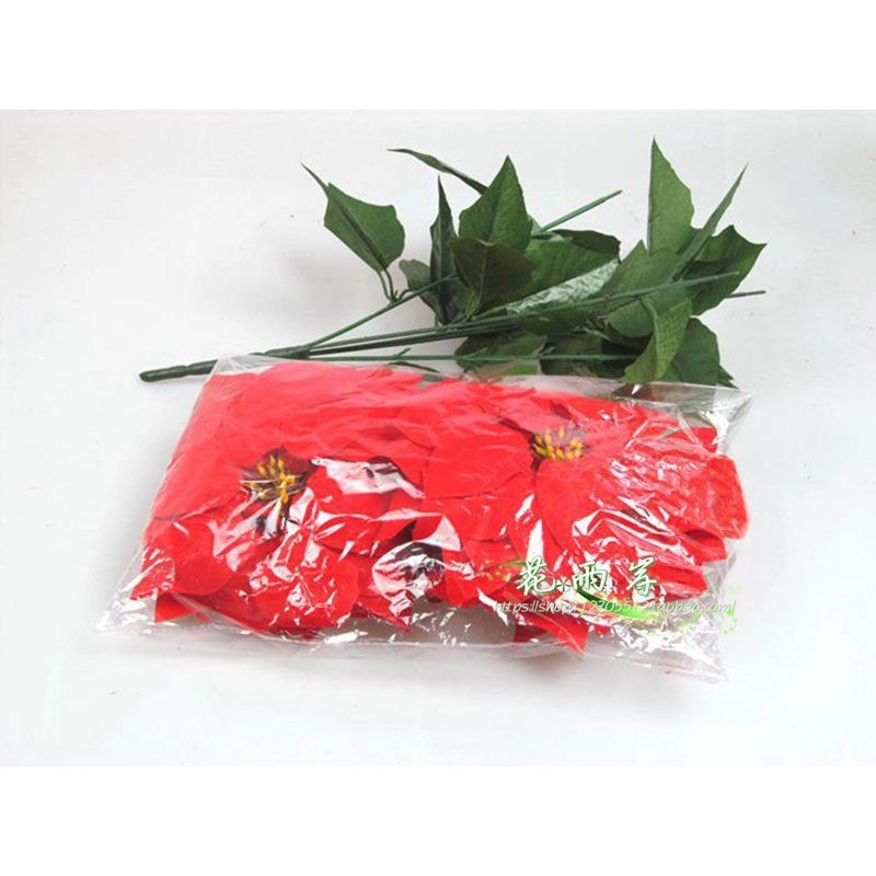 台灣現貨【仿真聖誕紅一品紅花材】花頭花束 搭配5吋金盆與配件 自由組合佈置 玄關客廳櫥窗節慶擺設 花藝材料 聖誕佈置