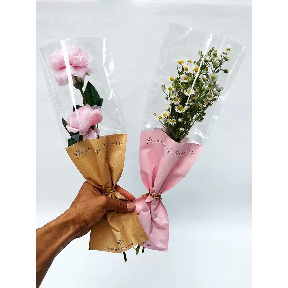 台灣現貨【透明牛皮紙花套】IG風韓系花束包裝袋 單支玫瑰康乃馨小花束 花店耗材送禮畢業花束