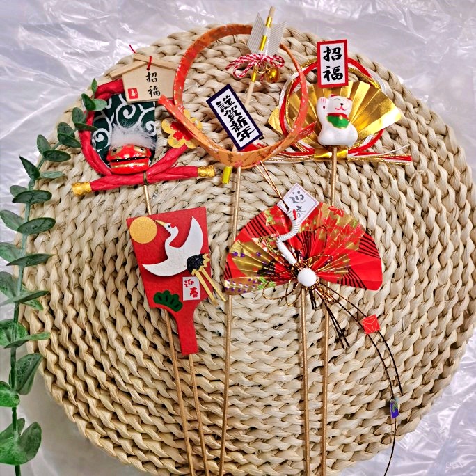 台灣現貨【日本水引扇插枝】正月迎春花籤扇飾 花器花束注連繩佈置 開運招福和風裝飾 新年佈置