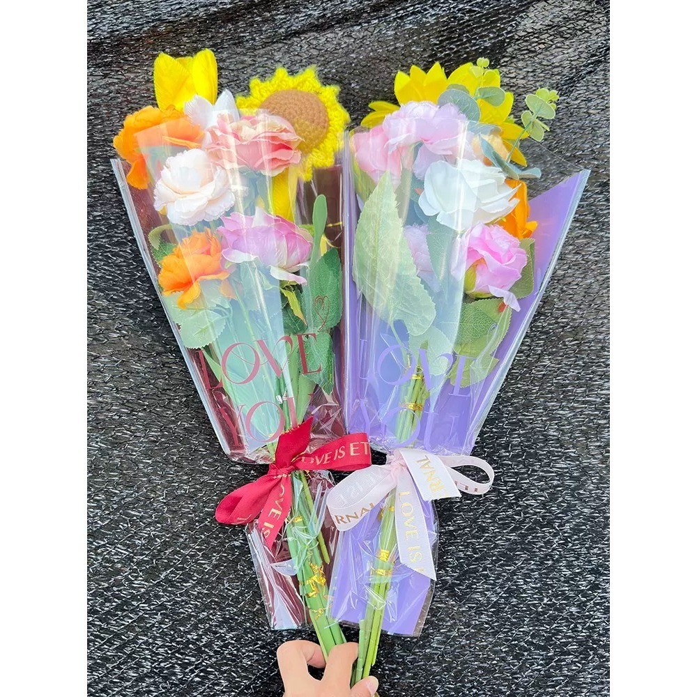 台灣現貨【英文OPP花套】愛你穿越時間 韓風三角花袋 單支玫瑰小花束包裝 送禮拍照展示 約50張