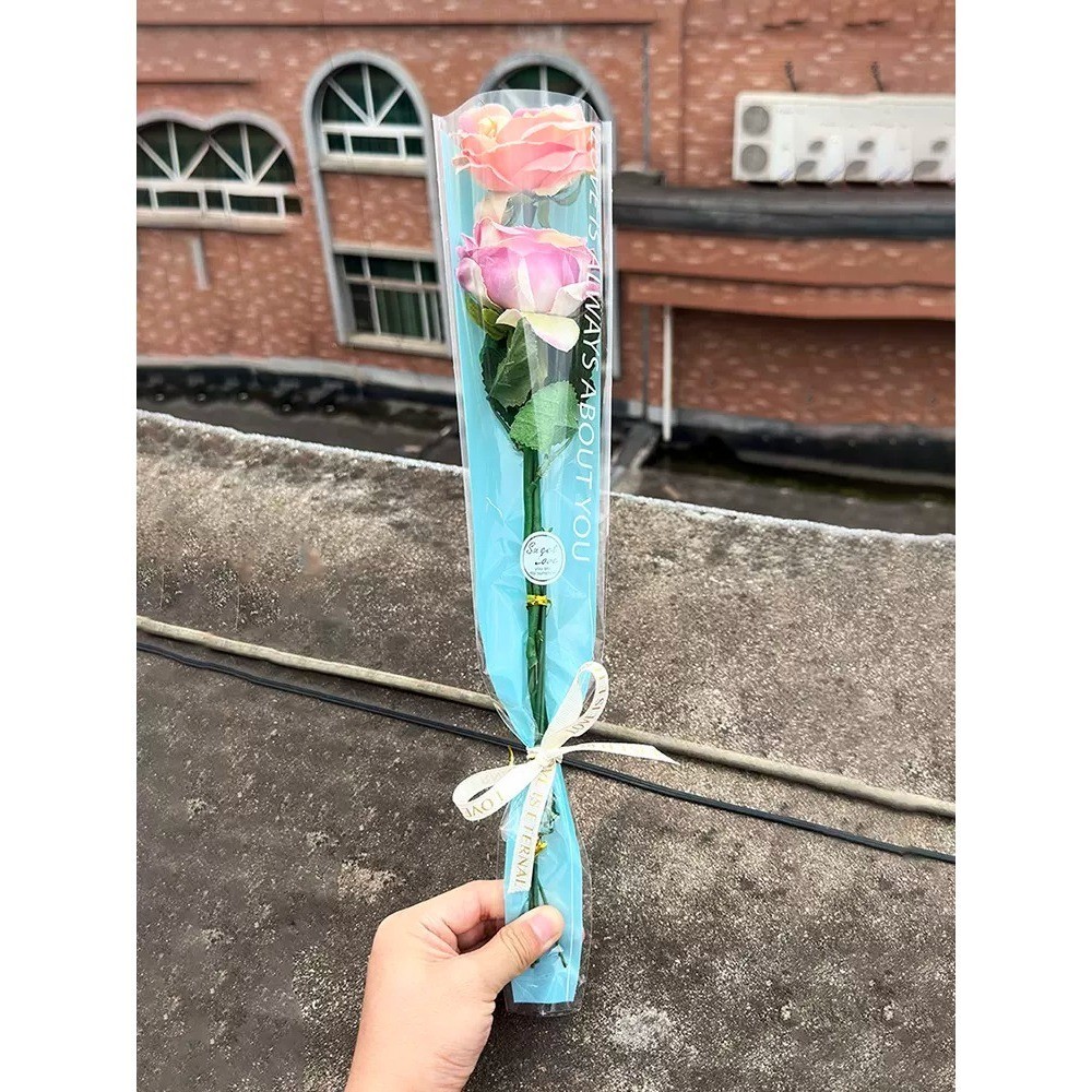 台灣現貨【甜蜜英文鮮花袋】韓風半透明OPP三角花套 單支玫瑰小花束包裝 花店送禮耗材