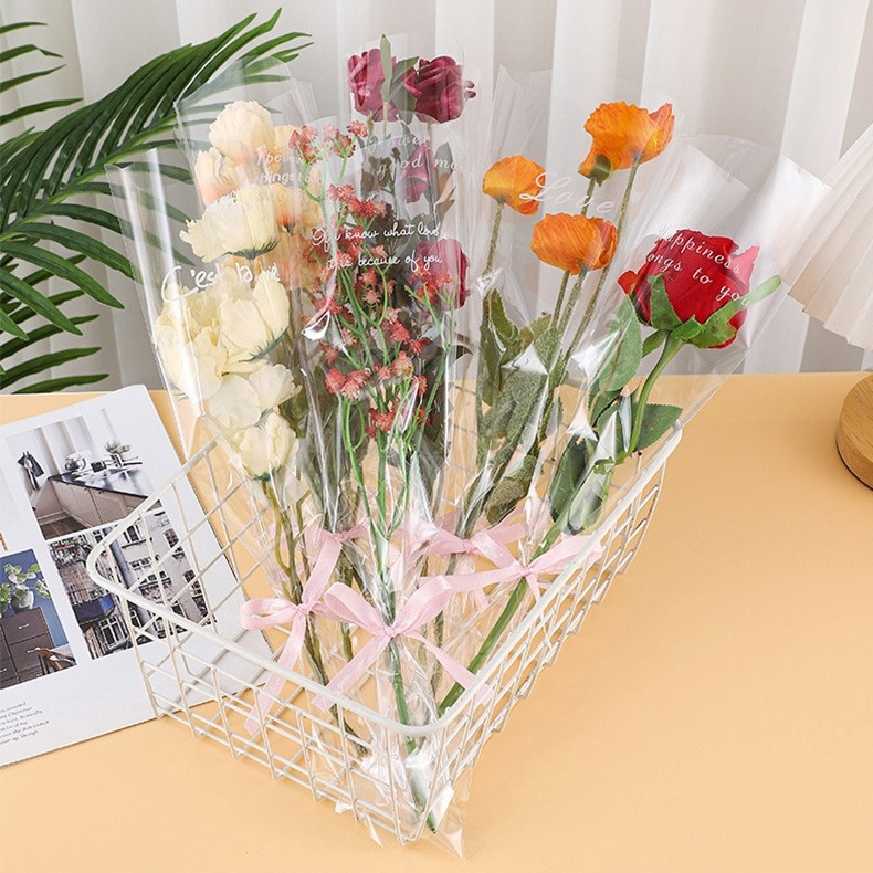 台灣現貨【透明英文鮮花袋】IG風OPP花袋單支玫瑰小花束包裝 多尺寸 上口13到32cm 花店送禮耗材