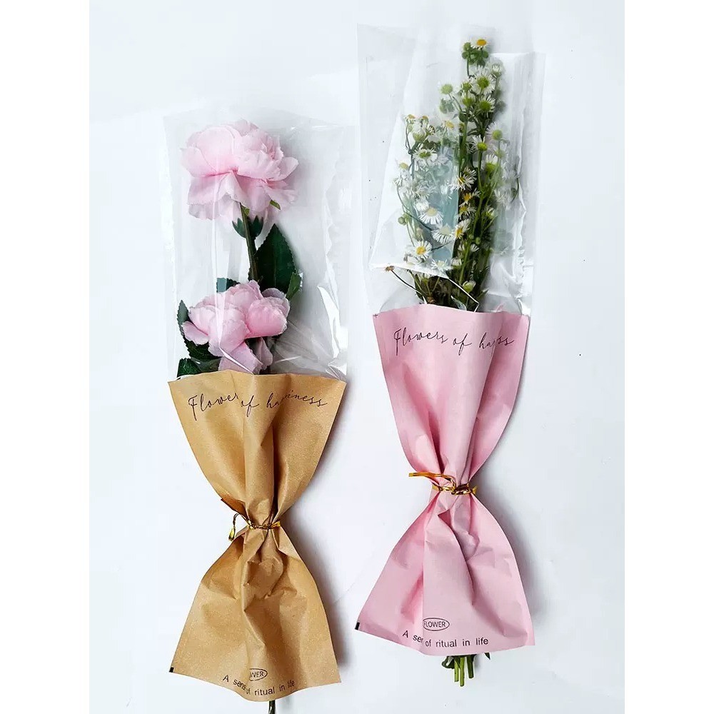 台灣現貨【透明牛皮紙花套】IG風韓系花束包裝袋 單支玫瑰康乃馨小花束 花店耗材送禮畢業花束