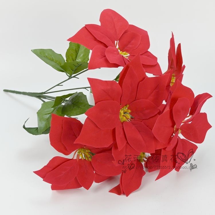 台灣現貨【仿真聖誕紅一品紅花材】花頭花束 搭配5吋金盆與配件 自由組合佈置 玄關客廳櫥窗節慶擺設 花藝材料 聖誕佈置