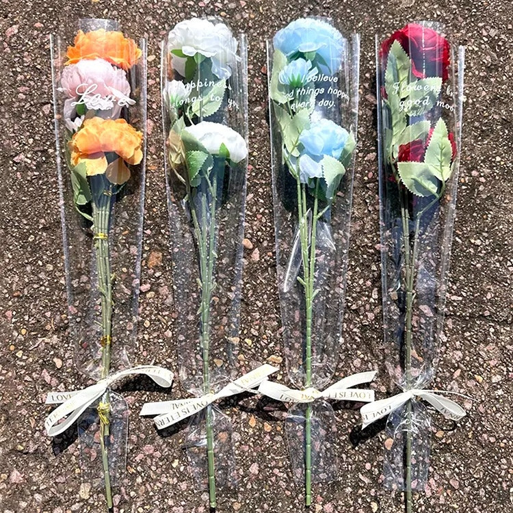 台灣現貨【透明英文鮮花袋】IG風OPP花袋單支玫瑰小花束包裝 多尺寸 上口13到32cm 花店送禮耗材
