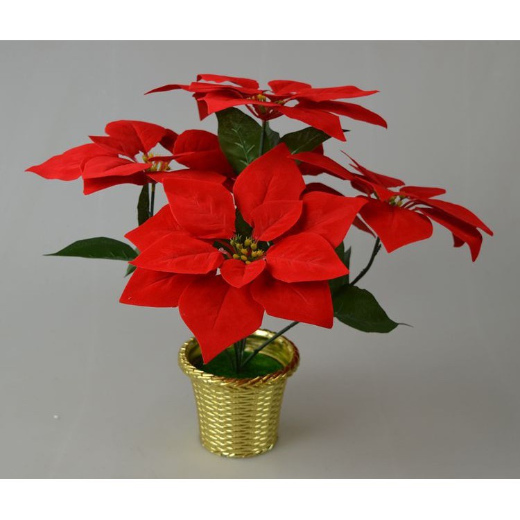 台灣現貨【仿真聖誕紅一品紅花材】花頭花束 搭配5吋金盆與配件 自由組合佈置 玄關客廳櫥窗節慶擺設 花藝材料 聖誕佈置