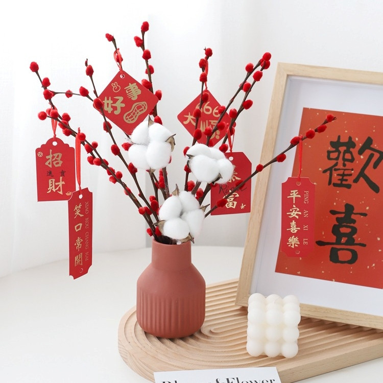 台灣現貨【新年銀柳花藝材料】染色銀柳白銀柳未剝殼銀柳 棉花桃花櫻花配件同頁選 插花盆栽玄關店面佈置 新年佈置