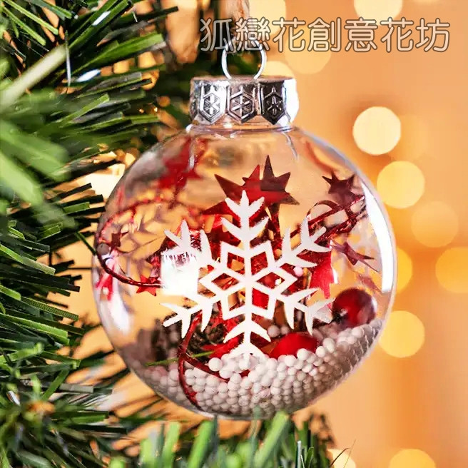 台灣現貨【透明雪花LED聖誕燈球】壓克力聖誕球吊飾擺件 暖黃彩色發光 多款雪景松葉紅果麋鹿 櫥窗 花藝材料 聖誕佈置