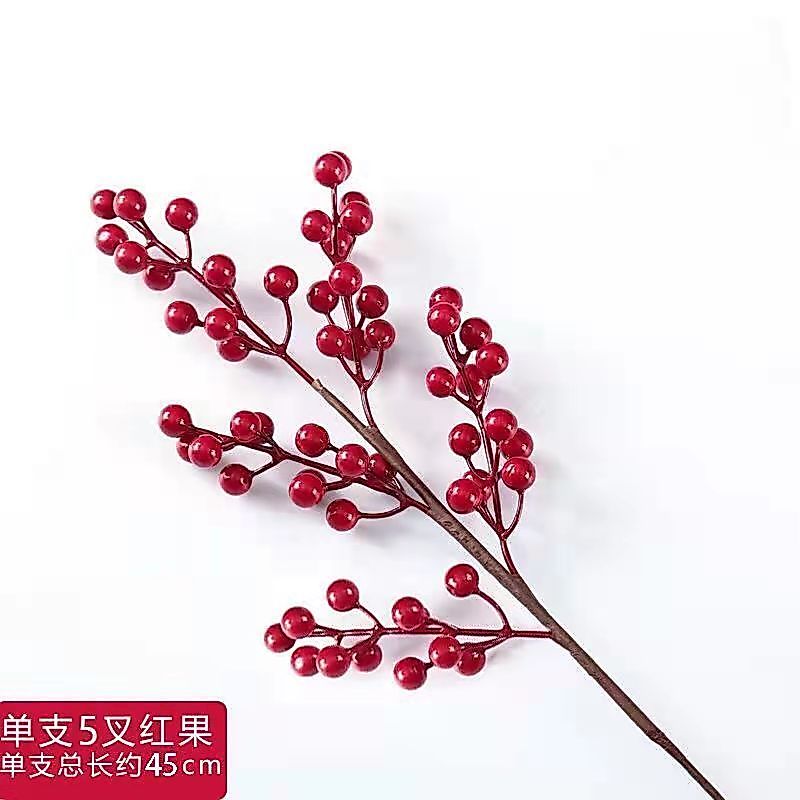 台灣現貨【新年仿真紅果單支】冬青果相思果紅豆枝材 玄關花器桌花花束搭配 花圈佈置 花藝材料 花圈藤圈 新年佈置