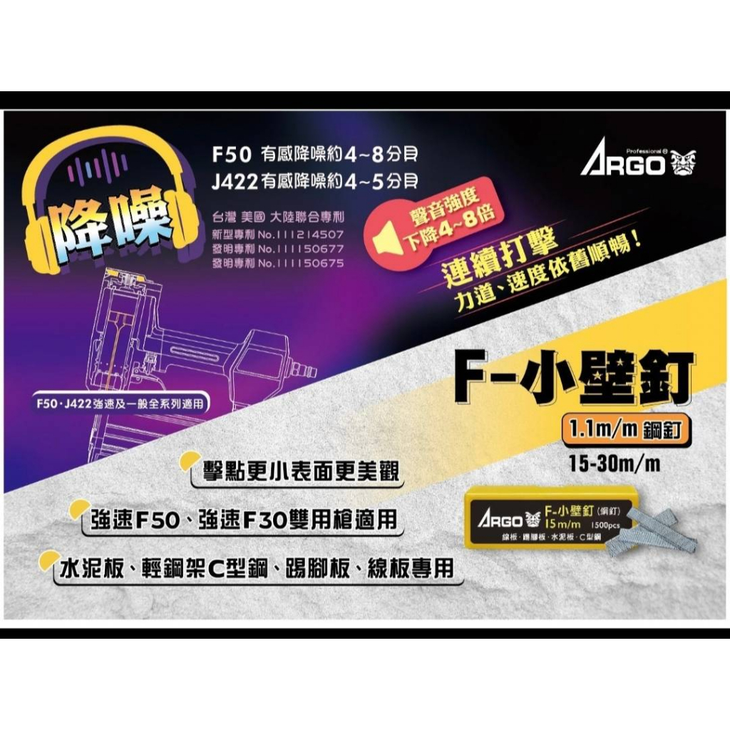 降噪型 強速型ARGO三角牌 順化貿易魯班 黑鬼頭 F50 單腳強力型氣動釘槍 商品圖片 2