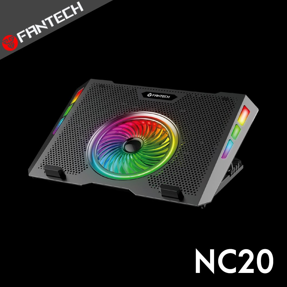 【FANTECH 台灣】NC20 RGB五段式多角度靜音筆電散熱座-五核心風扇/適用17吋以下筆電/雙USB供電孔 [R]
