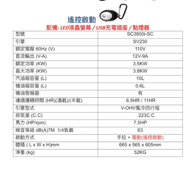 ELEMAX本田台灣經銷旗下品牌CHALLENGE變頻發電機SC3800I電啟動110V四行程停電露營擺攤工程 商品圖片 2