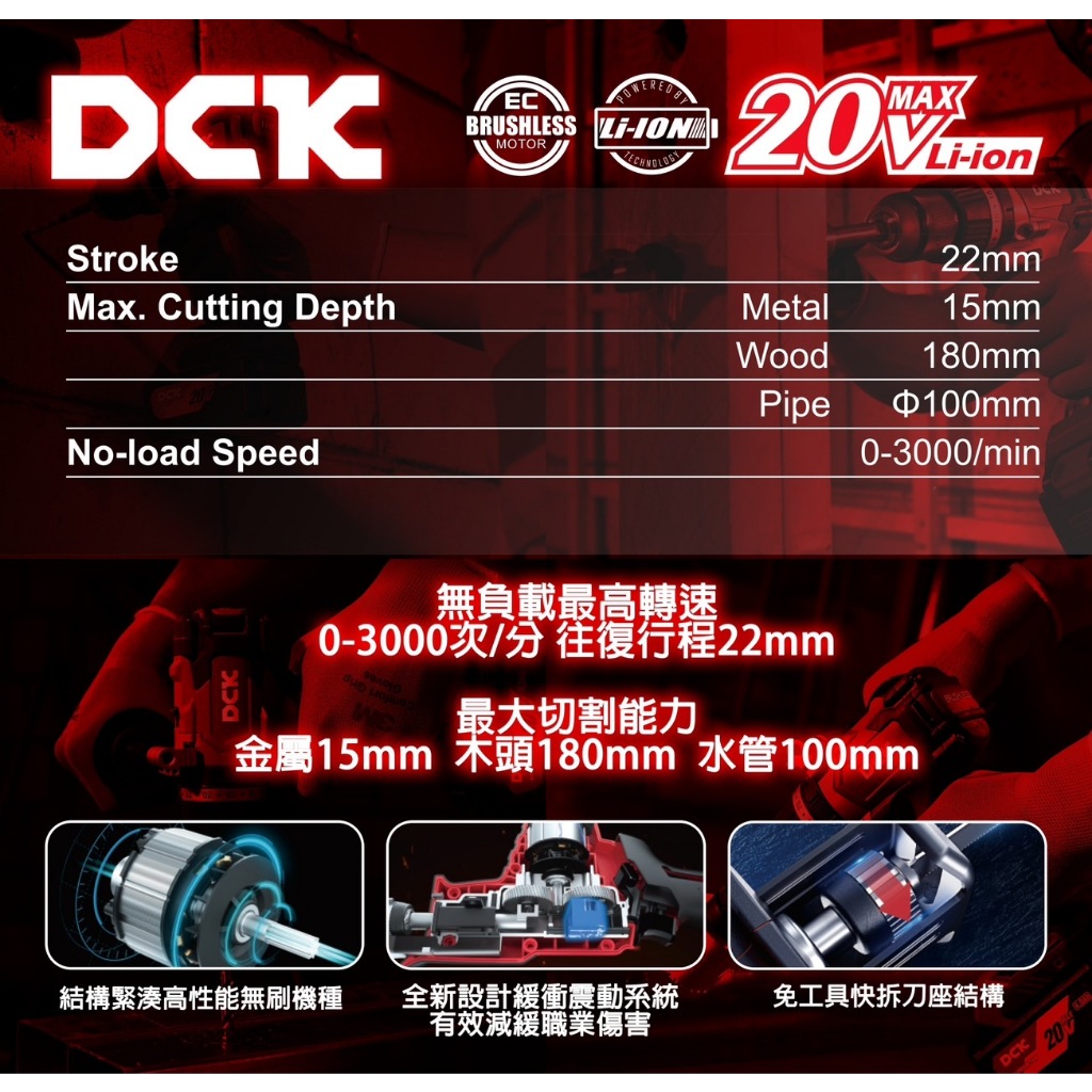 附發票 東成DCK 20V無刷鋰電 軍刀機 軍刀鋸  M20 無刷BID 商品圖片 2