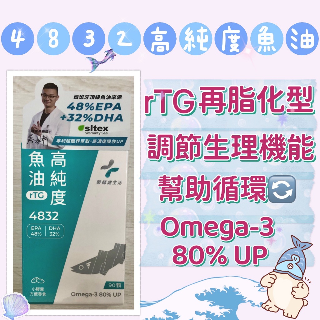 蝦皮10%+賣場10%蝦幣回饋 藥師健生活 4832高純度魚油 rTG型態 高濃度魚油 90顆/盒