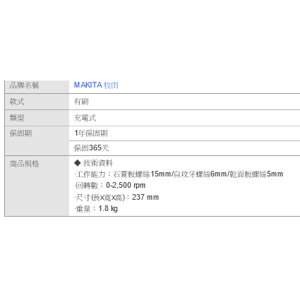 -MAKITA牧田18V充電式自攻牙起子機(DFS251RTE) 商品圖片 3