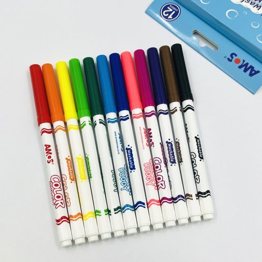 AMOS阿摩司 Color Buddy 粗字水性彩色筆 可水洗 兒童無毒繪畫彩色筆｜10色經典組｜韓國 EN71 認證