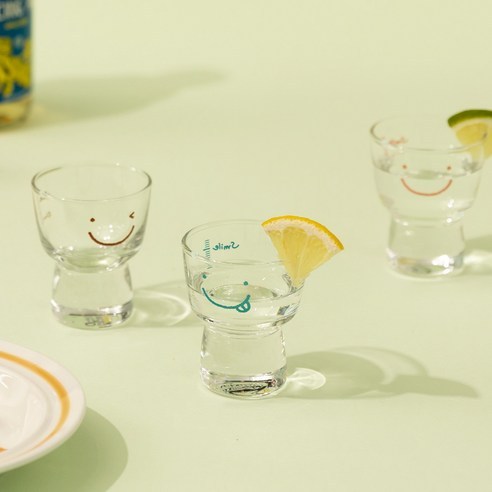 Ssueim 高品質玻璃杯 啤酒杯 燒酒杯 冷飲杯 微笑圖案 韓系插畫印花