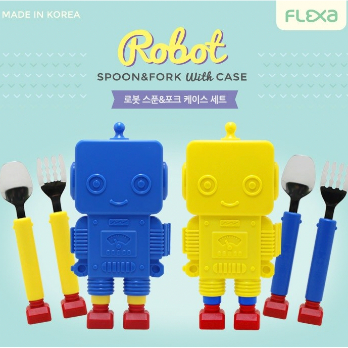 韓國 FLEXA Robot 機器人兒童叉匙餐具+收納盒組