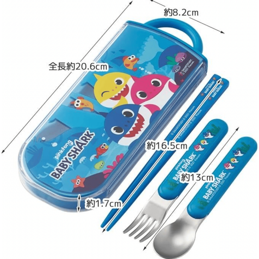 日本正版 鯊魚寶寶 Baby Shark 兒童餐具 三件組(湯匙+叉子+筷子)