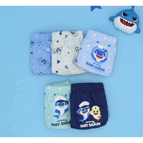 韓國 BABY&I 男童 Baby Shark 印花三角內褲 5入