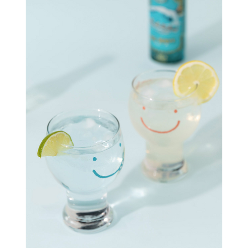 Ssueim 高品質玻璃杯 啤酒杯 燒酒杯 冷飲杯 微笑圖案 韓系插畫印花