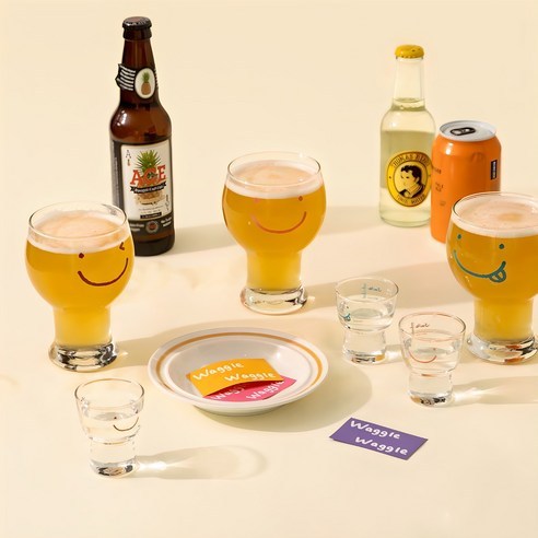 Ssueim 高品質玻璃杯 啤酒杯 燒酒杯 冷飲杯 微笑圖案 韓系插畫印花