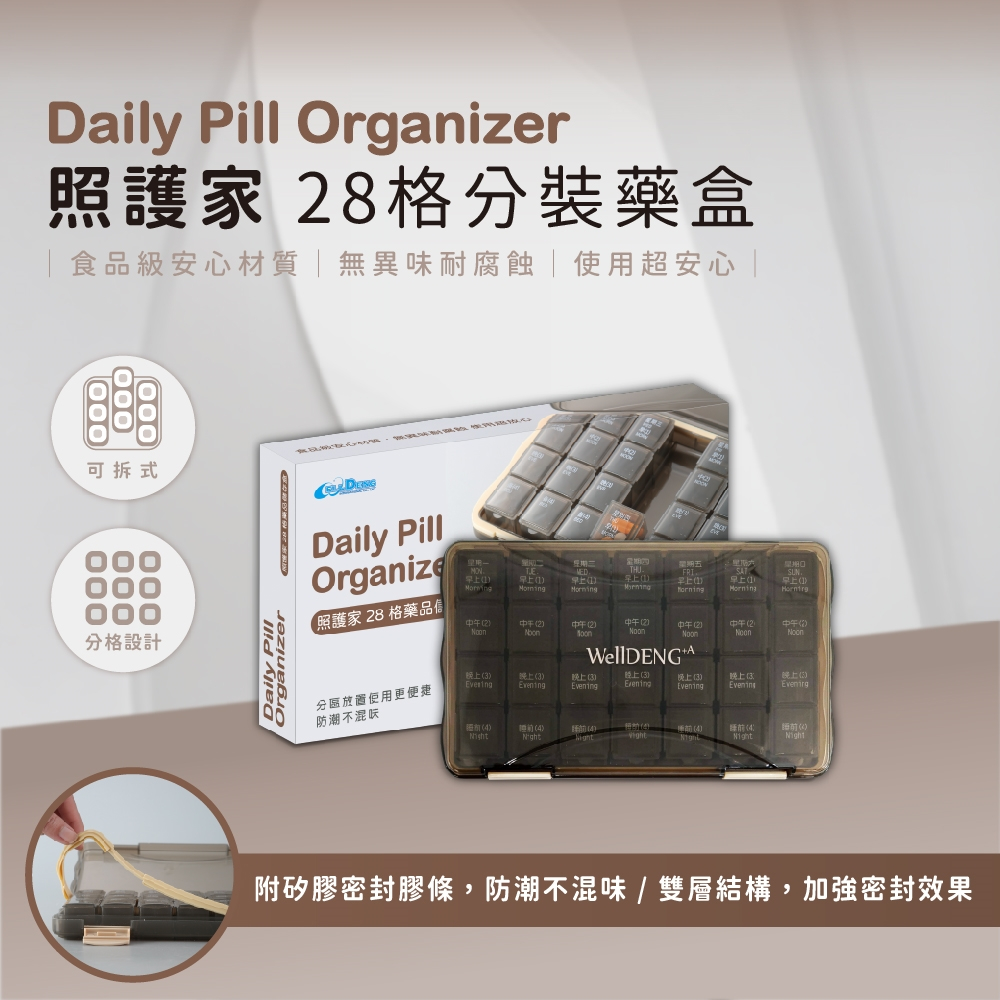 10%蝦幣回饋 威爾登 大容量28格 隨身藥盒 食品級PP材質 藥品分裝盒 組合藥盒 密封藥盒 分裝藥盒 一週藥盒 藥盒