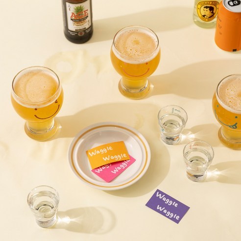 Ssueim 高品質玻璃杯 啤酒杯 燒酒杯 冷飲杯 微笑圖案 韓系插畫印花